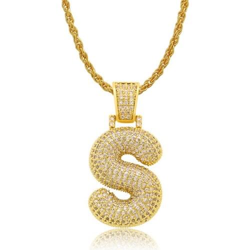 Lucky Sonny Bubble Letter S Pendant Necklace Personalized Name Necklace White CZ Micro Paved Initial Charm Men Custom Jewelry