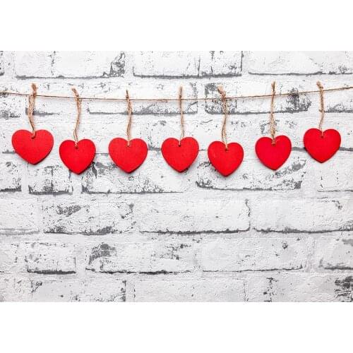 Red Hearts Old Brick Wall Valentines Day Photography Background Vinyl Backdrops Photo Studio for Wedding Lovers Toy Photobooth