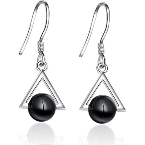 100% 925 sterling silver fashion Triangle black rhinestone ladies`stud earrings women jewelry birthday gift drop shipping