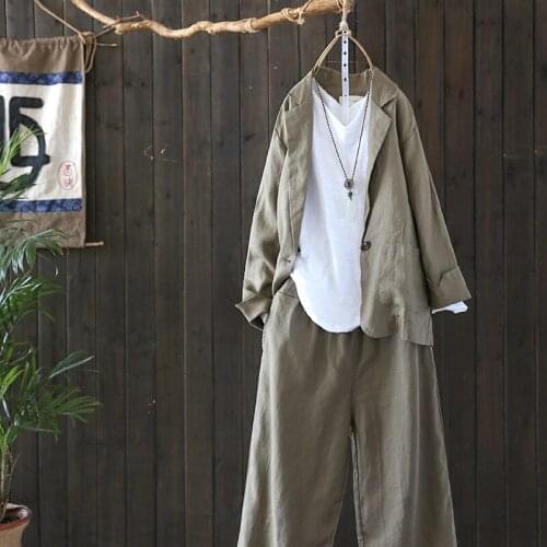 2021 autumn new casual fashion linen suit suit women retro two-piece jacket suit