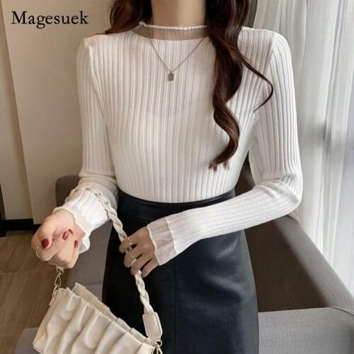 2021 Knitted Sweater Womens Autumn and Winter Korean Pullover Casual Bottomed Versatile Slim Sweater Long Sleeve Shirt 16159