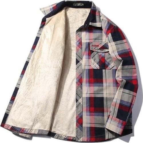 Winter Warm Shirt Plus Velvet Thickening Fashion Print Plaid Shirt Long Sleeve Casual Fashion Mens Brand Shirt Dress Shirt