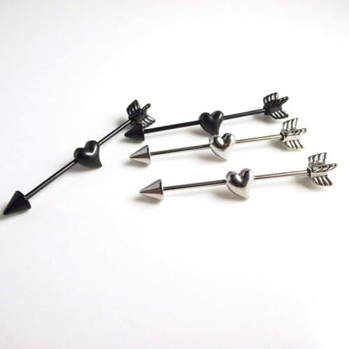 1Piece Arrow Love Heart 16G 35mm Length Industrial Barbell Surgical Stainless Steel Body Ear Cartilage Piercing Jewelry