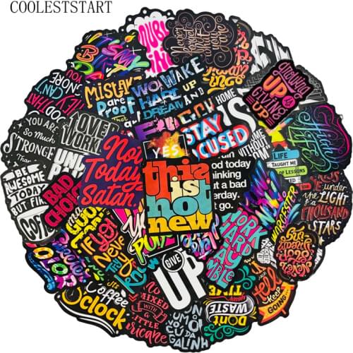 50Pcs Dazzling Colors Inspirational English Letters Stickers For Motorcycld Skateboard Phone DIY Hand Diaries Scrapbook Luggage