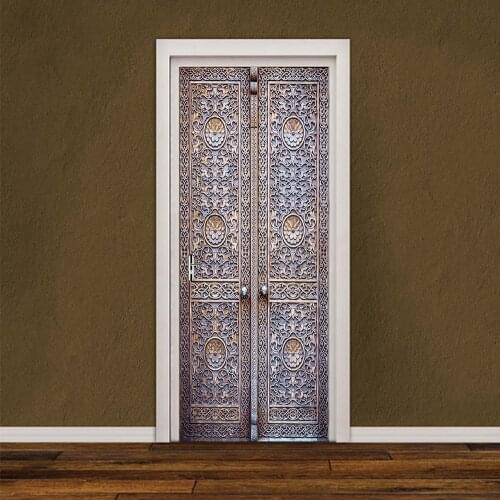 3D Stereo Imitation Wood Carving Metal Ret DIY Door Wall Stickers Home Decor Living Room Porch Art Mural Self-adhesive Wallpaper