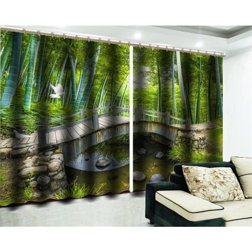 Custom 3D Curtain Flying Green Bamboo Birds 3D Landscape Curtains Living Room Bedroom Beautiful Practical Blackout Curtains
