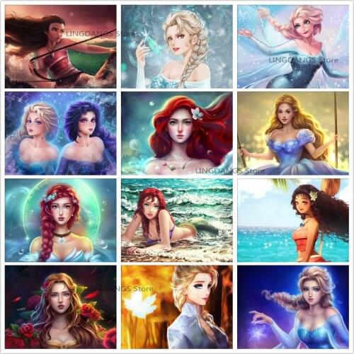 5d Diy Diamond Painting Disney Princess Mermaid Cartoon Anime Girl Diamond Mosaic Embroidery Cross Stitch Kits Home Decor Gift