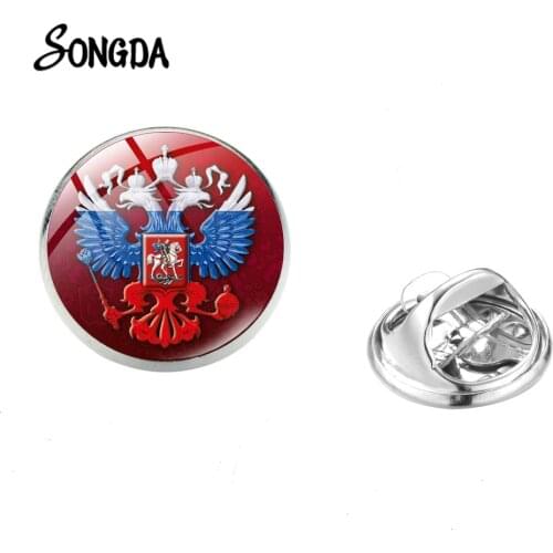 USSR Soviet Art Photoes Brooch Coat of Arms and Flag of the Russian Federation Badge Glass Dome Shirt Brooch Collar Pins