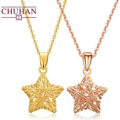 CHUHAN Real 18K Gold Hollow Pendant Necklace AU750 Love Five-pointed Star Clavicle Chain Female Simple and stylish Fine Jewelry
