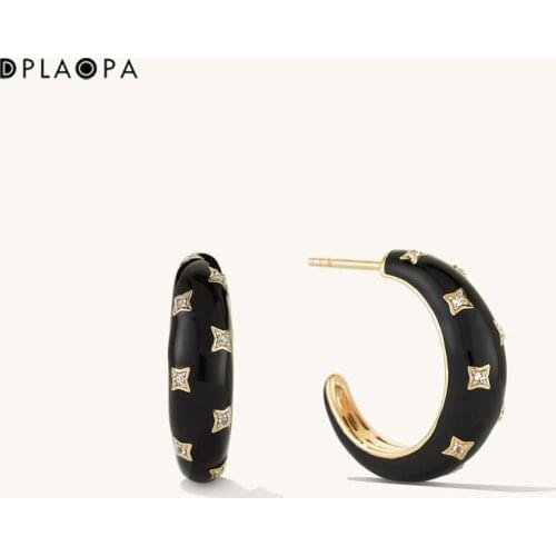 DPLAOPA 925 Sterling Silver Toronto Dome Hoops Clips Black Zircon CZ Star Women Clips Luxury Pendientes Luxury Jewelry Gift