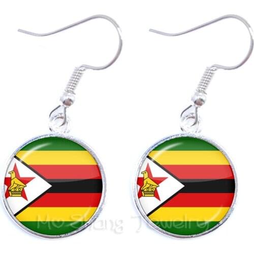 Zimbabwe National Flag Base Ball Football Fans Sports Fans Lover Jewelry 2018 Football Cup Glass Earrings