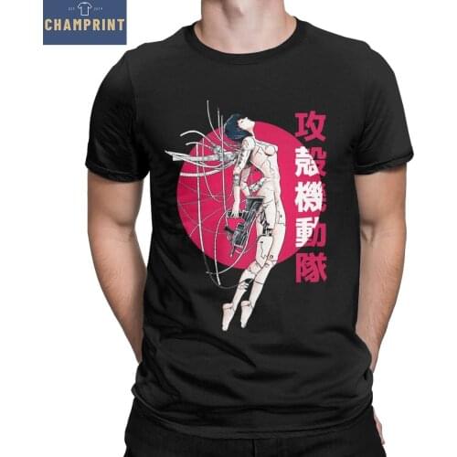 Mens T-Shirt Ghost In The Shell Sun Unique Cotton Tee Shirt Short Sleeve Anime T Shirt O Neck Clothes Graphic Printed