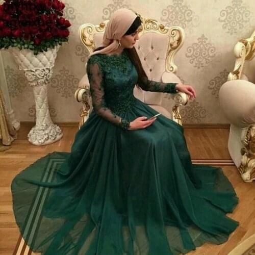 2020 Hot New Dubai Dark Green Muslim Custom Evening Dress Long Sleeves Prom Party Dress Formal Event Gown Plus Size Custom Made