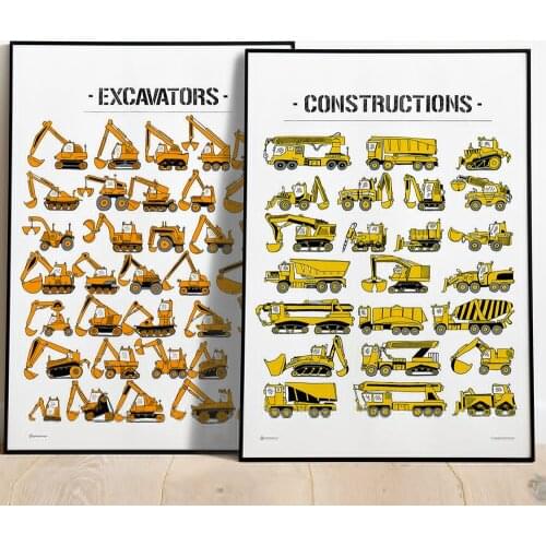 Trucks Car Wall Art Print Posters Canvas Painting Excavator Construction Vehicles Nursery Decor Wall Poster For Baby Boy Room