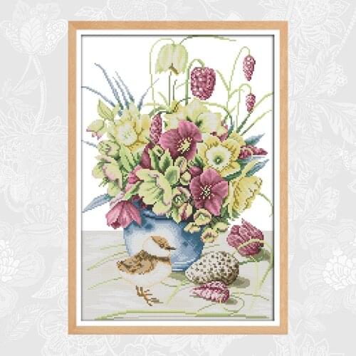 Joy Sunday Flowers and bird Paintings Cross-stitch Kits Aida Fabric 11CT 14CT DIY Handmade Crafts Embroidery Set Wholesale