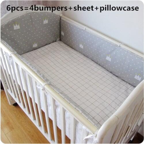 6PCS Crib Baby Bedding Set Baby Nursery Cot Ropa de Cama Baby Room Decor Cot Bumper Crib Bumper (4bumpers+sheet+pillow cover)