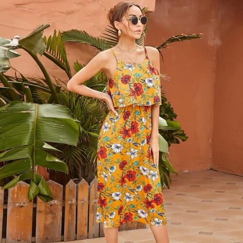 Summer Sling Floral Print Sexy Off Shoulder Sleeveless Dress Women Casual Elegant Ladies Streetwear Boho Beach Party Dresses