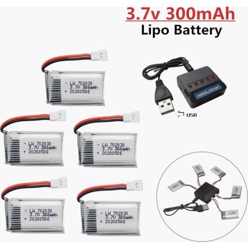3.7V 300mAH Lipo Battery With 5-in-1 Charger For Udi U816 U830 F180 E55 FQ777 FQ17W Hubsan H107 Syma X11C FY530 RC Drone Battery