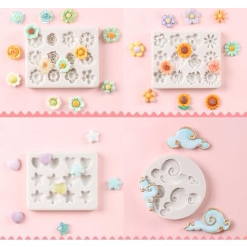 Cartoon Flowers, Stars, Cloud Silicone Mold Fondant Cake Decoration Mold Sugarcraft Chocolate Baking Tool For Cake Gumpaste Form