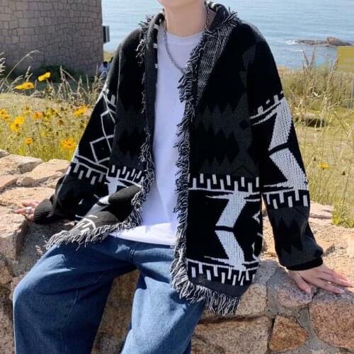 Men Cardigan Knitted Sweater Harajuku Autumn Winter Korean Clothes Black Vintage Korean Style Sweaters Coat Japanese Streetwear