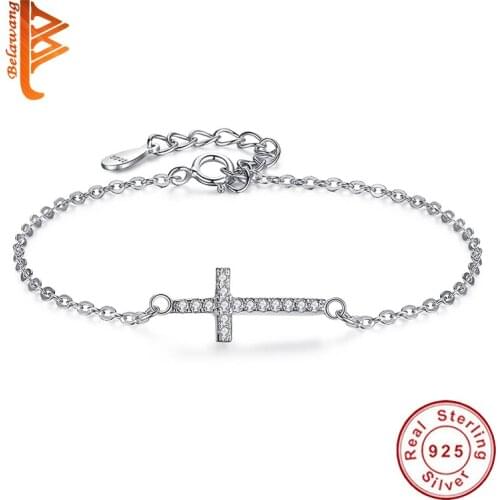 Real 925 Sterling Silver Zircon Faith Cross Bracelets Fashion High Quality Crystal Cross Chain Bracelet For Women Jewelry