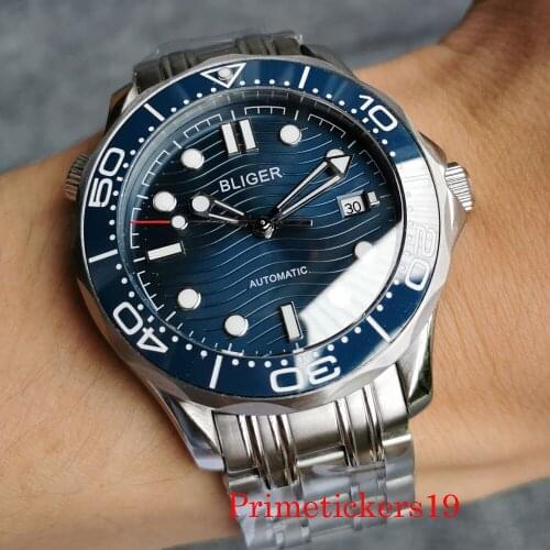 New 41mm BLIGER Men Automatic Watch Sapphire Crystal Auto Date Ceramic Bezel NH35 MIYOTA 8215 Movement Solid Back