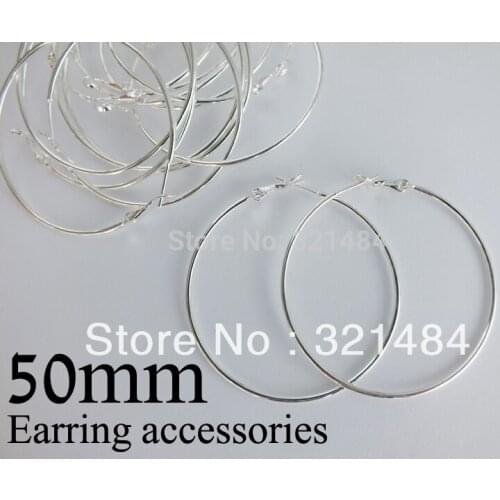 Bulk 500pc/lot silver plated 50mm french circle hooks earring backs hoop earring findings for jewelry making supplies
