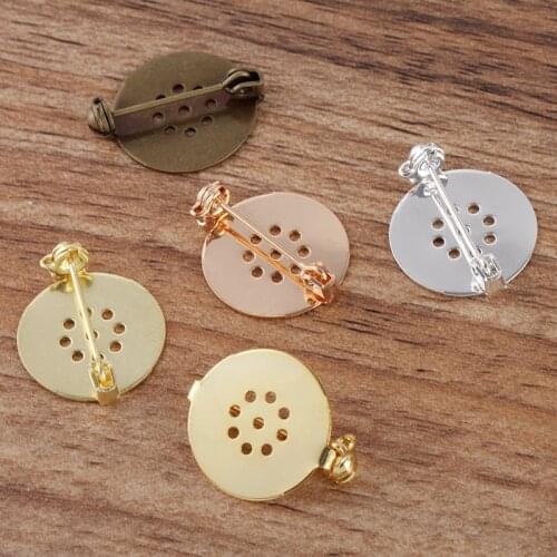 10Pcs/lot 17mm Round Copper Brooch Base Pins Brooch Settings Blank Bezel Cabochon Base For DIY Jewelry Making Accessories