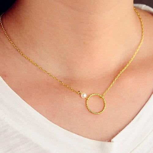 Gold and Silver color Round Pendant Necklace Imitation Pearl Long Chain Collares Necklace Women Jewelry 2016 Trendy