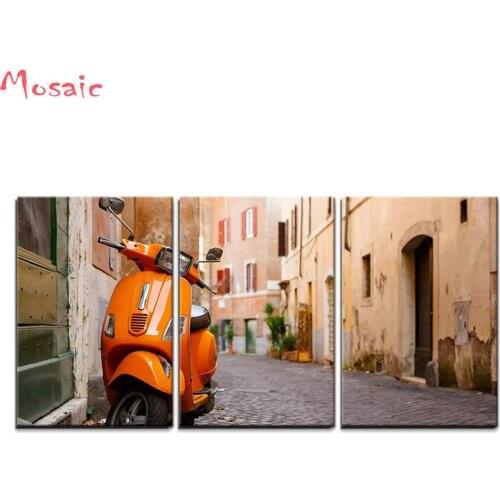 Full square Drill 5D DIY Diamond Painting 3pcs Old City Street Motorbike Rome Italy. Embroidery Cross Stitch Mosaic Rhinestone