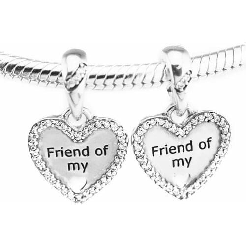Clear Hearts Of Friendship Dangle Friend Charms for Bracelets & Bangles Women DIY 925 Sterling Silver Charms for Jewelry Making