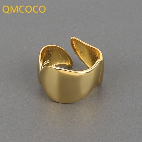 QMCOCO 925 Silver Smooth Surface Irregular Rings Vintage Design Opening Adjustable Handmade Ring Fashion Fine Jewelry For Woman