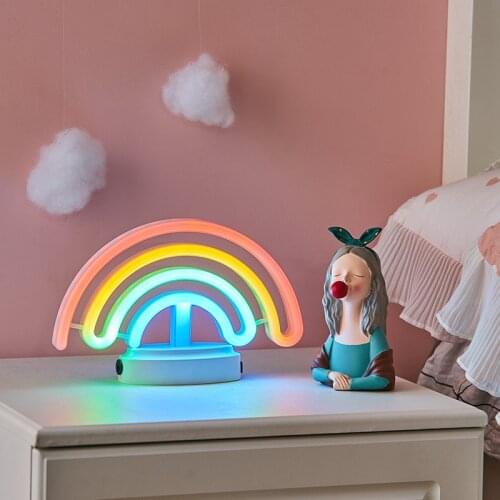 Rainbow Miniature Colorful Night Light Cute Table Lamp Home Decoration Accessories Bedroom Ornaments Childrens Day Gift