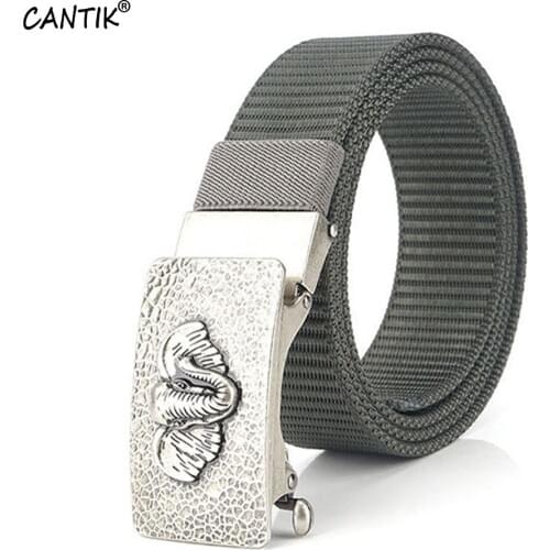 CANTIK Quality Nylon Belts for Men Unique Elephants Head Automatic Buckle Metal Fashion Canvas Accessories 35mm Width CBCA219