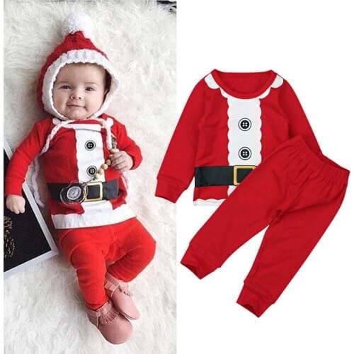 Baby Boys Christmas Clothing Set Long Sleeve Top+Pants 2PCS Santa Claus Cosplay Costume Cute Cartoon New Years Baby Set DS19