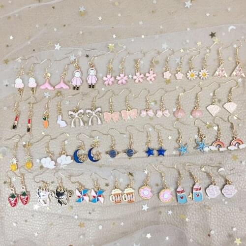 New Fashion Dripping oil Flower Bear Paw Bow Dangle Earrings for Women Girl Cartoon Fruit Earrings Creative Drop Jewelry Gift