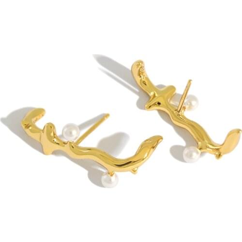 SHANICE S925 sterling silver stud earrings ins niche design line shell beads earrings female temperament jewelry accessories