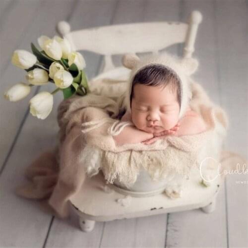 Angora Newborn Hat and Wrap Photography Props 100% Angora Fabric Yarn Baby Bonnet Soft Newborn Hat Animal Pattern Photo Props