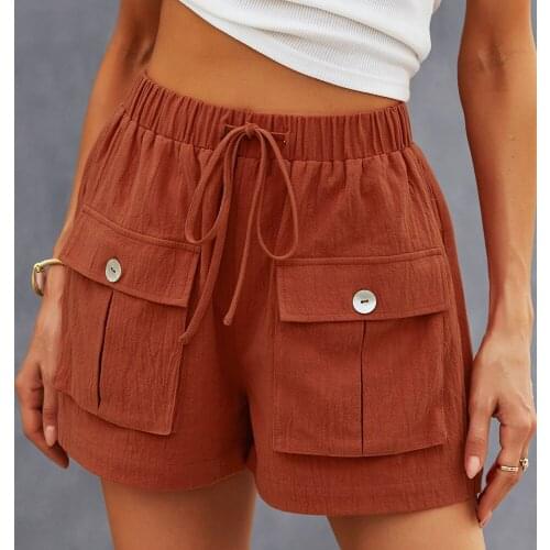 Summer Shorts Women High Waist Loose Hot Pants Lace-up Pockets Streetwear Women Bottoms Lugentolo