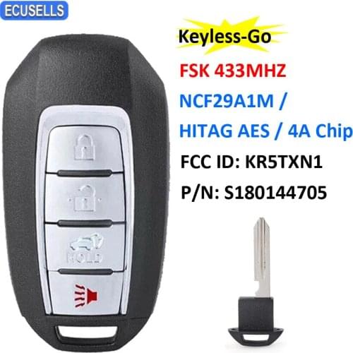 Keyless-Go Smart Remote Car Key (SUV) FSK 433Mhz NCF29A1M / HITAG AES / 4A Chip For Infinit QX50 QX60 FCC ID: KR5TXN1 S180144705