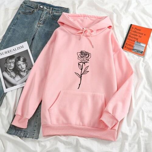 Hand drawn black rose pattern Harajuku PINK Sweatshirts Lady Punk Women OVERSIZE Hoody 3D rose Printing Festival Couple Cloth