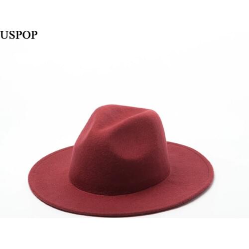 USPOP Autumn new women hats wool jazz fedoras female casual solid color jazz hats winter thick wool hats