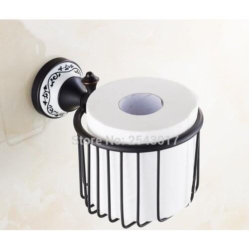 Bathroom Toilet Roll Holder Black Oil Rubber Finish Solid Brass Basket Shelf Wall Mounted Ceramic Shower Shampoo Shelf ZR2319