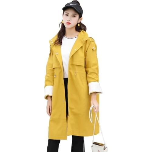 Windbreaker female 2020 new spring autumn wave student hooded coat womens Korean medium long loose casual workwear jacket coat