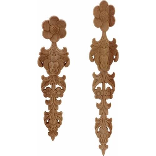 VZLX Vintage Floral Wood Carved Corner Applique Frame Wall Doors Furniture Woodcarving Decorative Wooden Figurines Home Decor