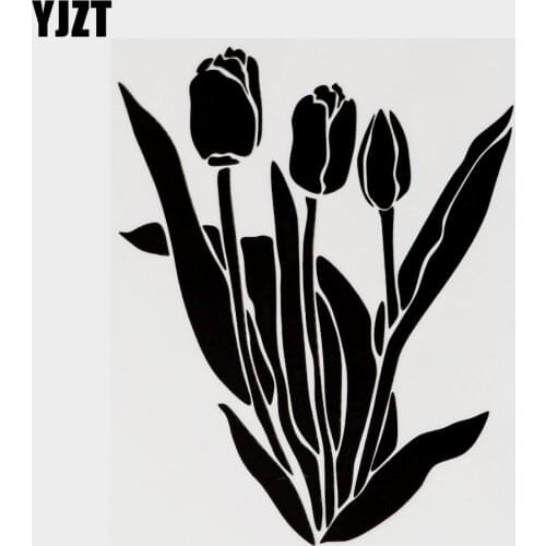 YJZT 13CM×16.2CM Tulip Beautiful Flowers Vinyl Car Window Sticker Decal Black/Silver 18B-0135