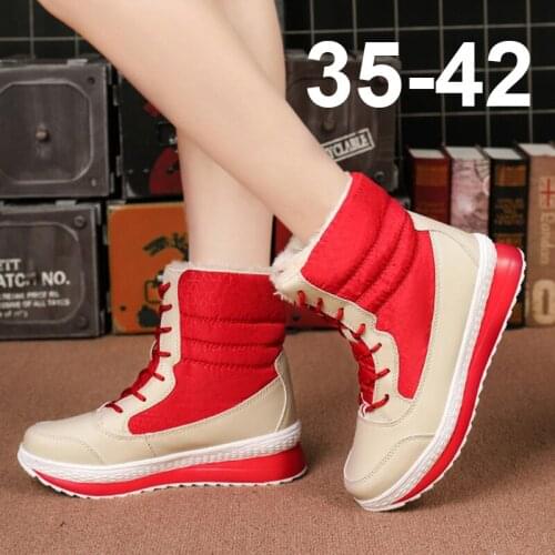 Weweya Winter Platform Boots Women Plush Warm Sneakers Shoes Woman Waterproof Thick Bottom Ankle Boots Red Botines Mujer 2019