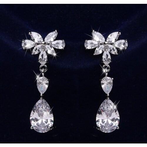 ORZTOON Vintage AAA Grade Zircon Brass Earrings For Women Trendy Elegant Wedding Engagement Bridal Earrings Fashion Jewelry 2020