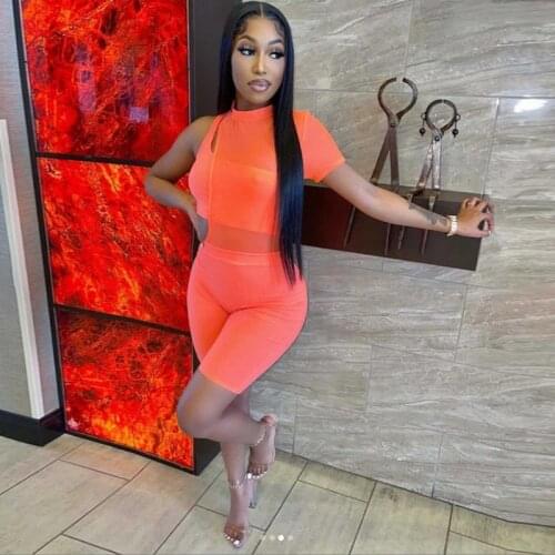 Female Jumpsuit Short One-Shoulder Baddie Clothes Summer 2021 Fashion Women Clothing Body Mujer Bodysuit Ensemble Femme Set Suit