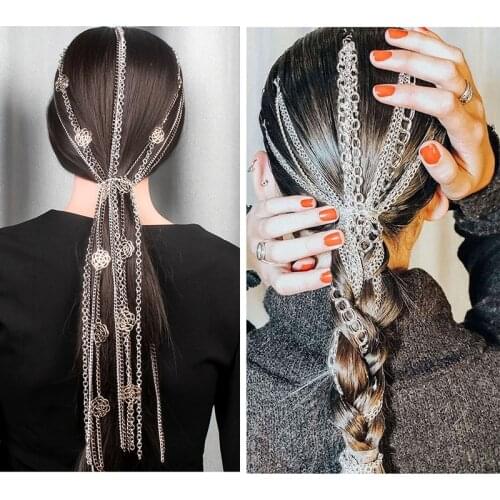 Hollow Flower Multi-Layer Pendant Hair Accessories Jewelry Fashion Headwear Geometric Pattern Long Chains For Women